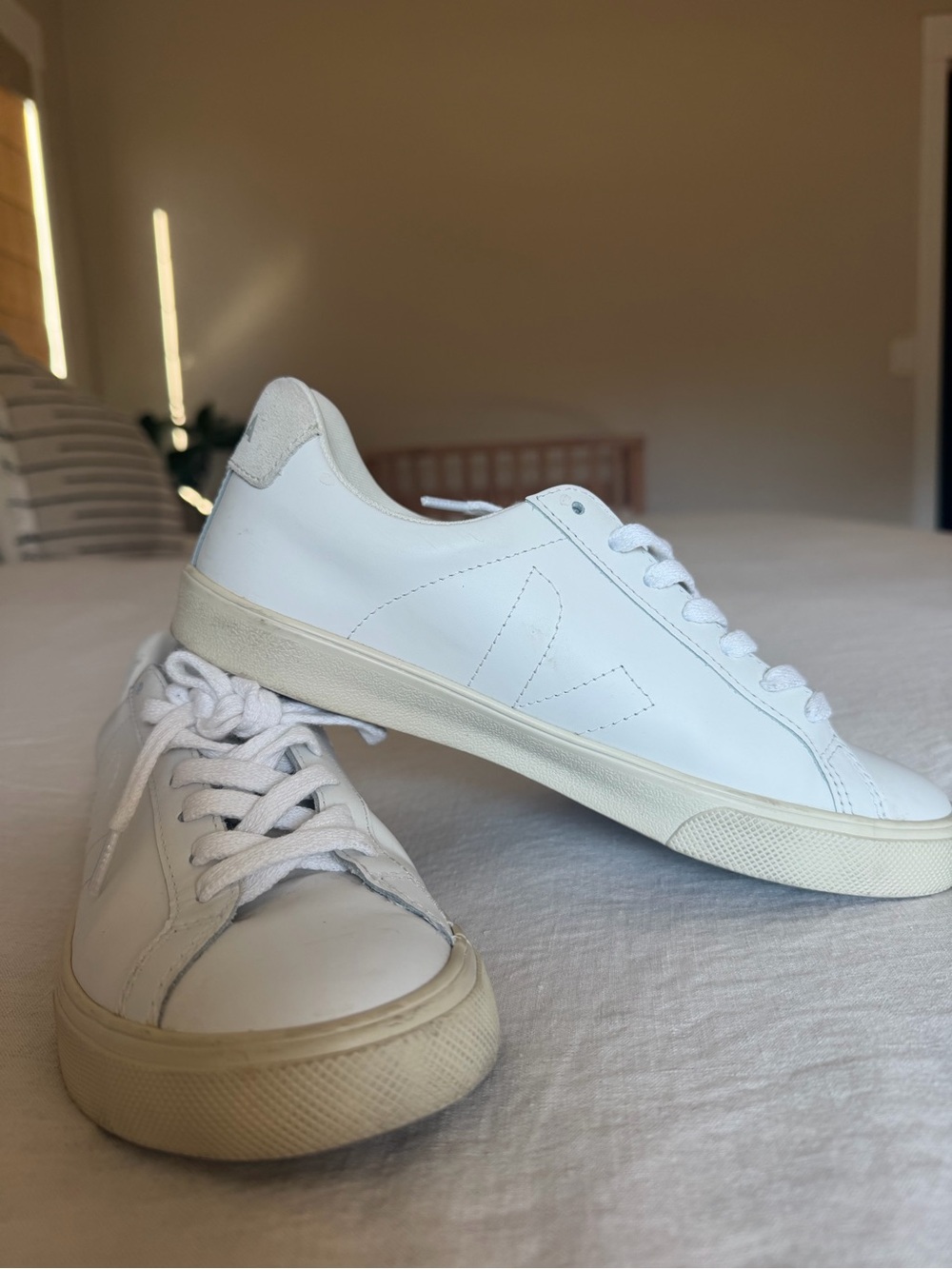 VEJA T2 White Leather Sneakers with Subtle V Stitch